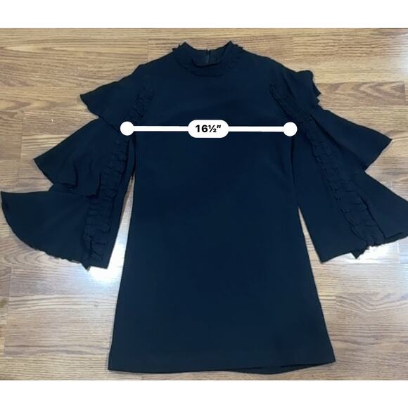 Alexis Black Marianne Tiered Bell-Sleeve Crepe Mini Dress Ruffled Trim Small - Picture 5 of 10